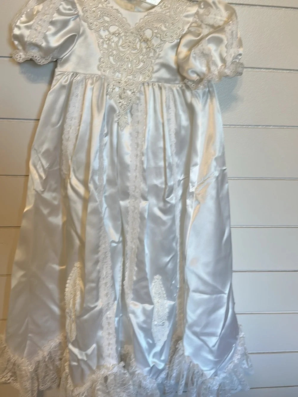 White Satin Lace-Trim Kids christining  Dress